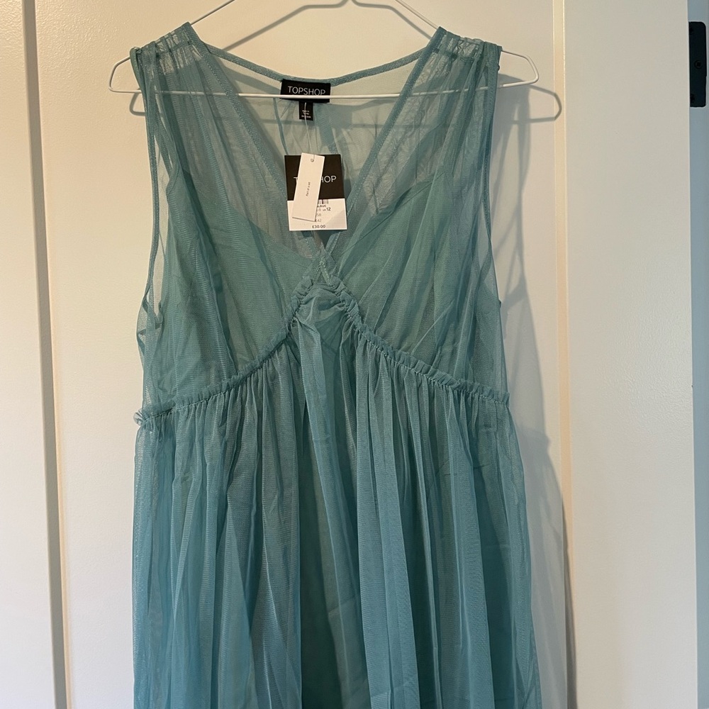 Size 8 / Topshop Turquoise Tulle Slip Dress - Picture 4 of 7